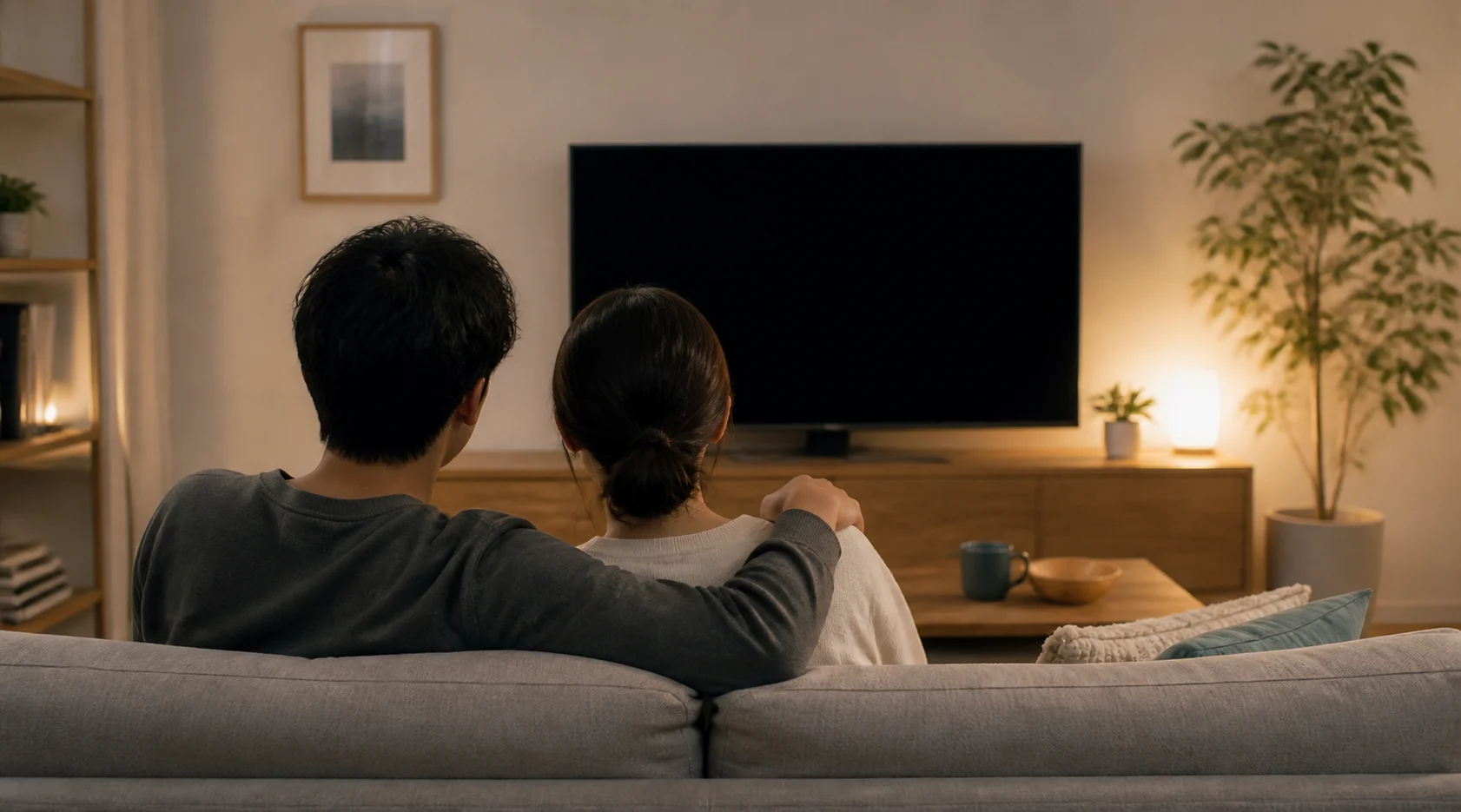 恋人と映画を観る様子