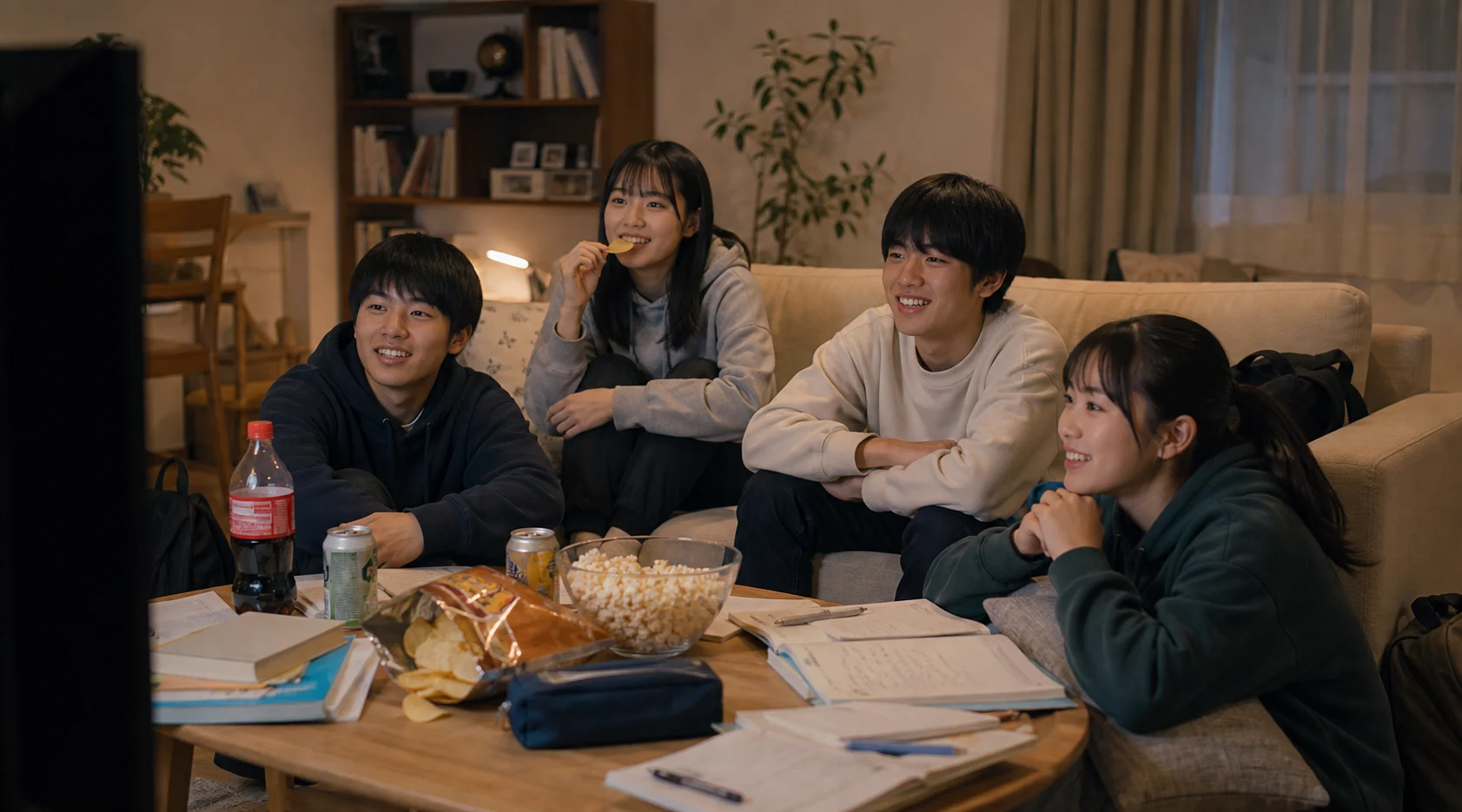 友達と映画を観る様子